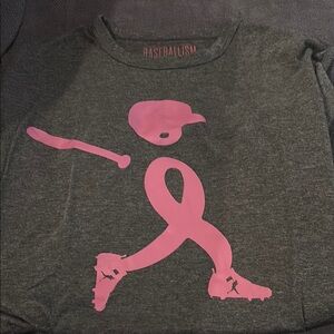 Men's Gray and Pink Baseballism Breast Cancer Graphic Tee